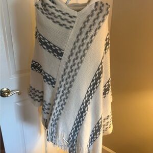 Cozy Cream and Gray Knit Poncho